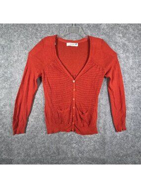 Anthropologie Sparrow Womens Orange Long Sleeve Pocket Knit Linen Button Front C